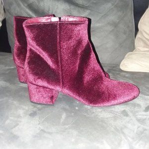 Burgundy Velvet Block Heel Booties